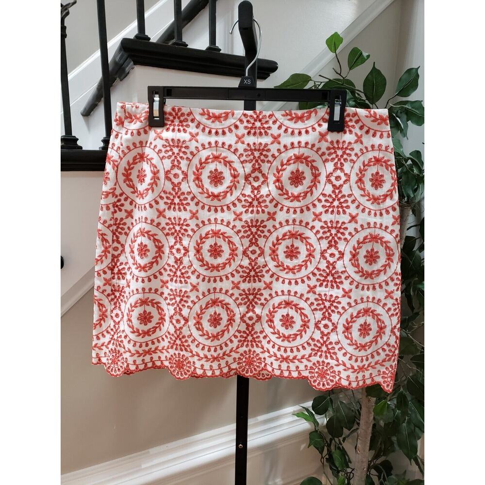 Loft‎ Women's Red & White Floral Embroidery Cotton Viscose Mini Skirt Size 12P